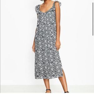 Loft Palm Flutter Pocket Midi Beach Vacation Dress Black & White S NWT